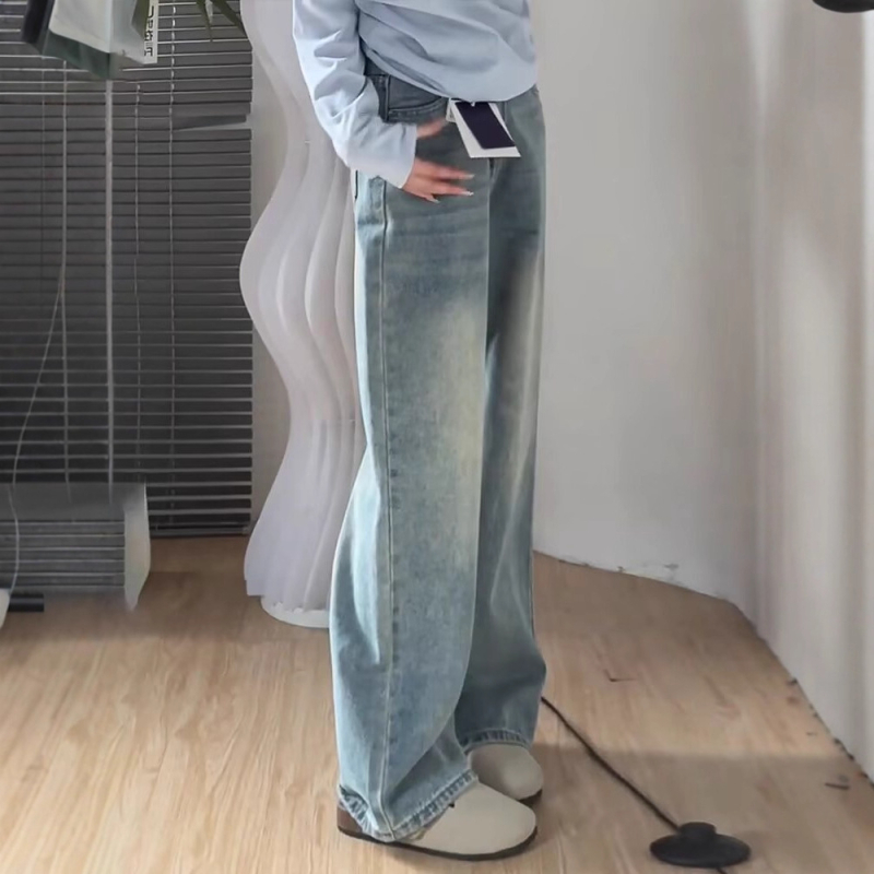 Дънки за жени, висока талия, прави крачоли, деним смес, 95%+ съдържание на основния плат, микроеластичност