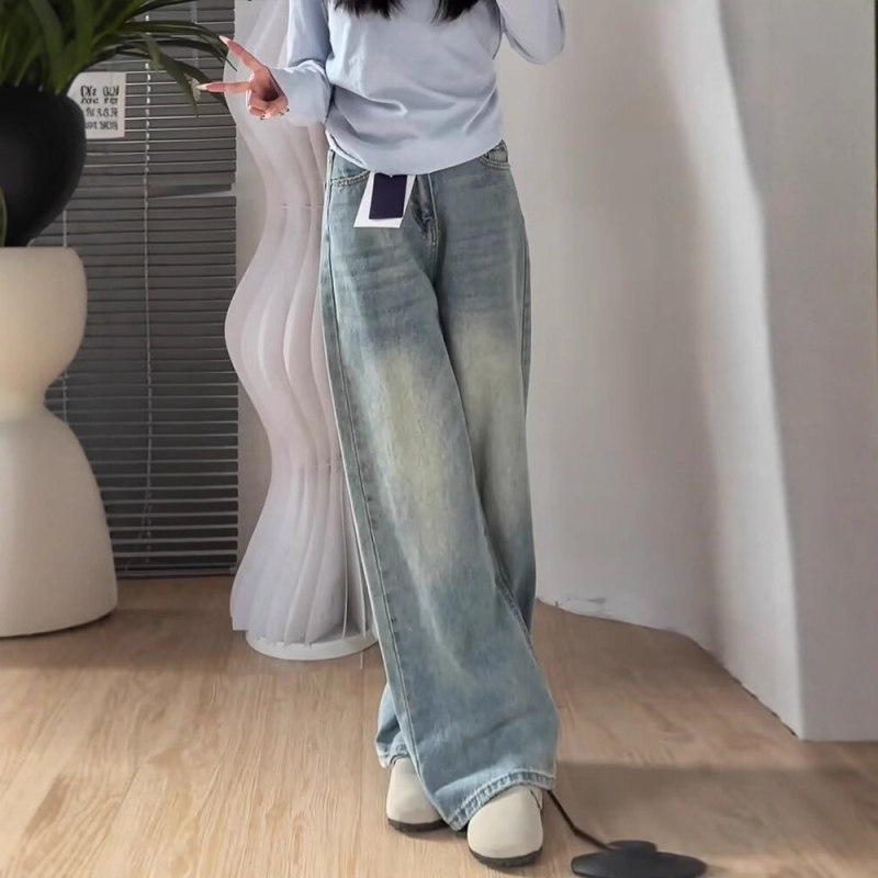 Дънки за жени, висока талия, прави крачоли, деним смес, 95%+ съдържание на основния плат, микроеластичност