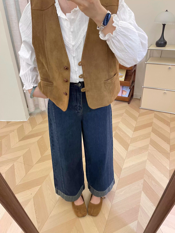 Ženske traperice širokih nogavica s visokim strukom, denim, pamuk 50–70% i poliester, elegantan gradski stil, duljina 9/10