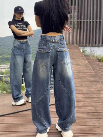 Traperice širokog kroja - visok pas, denim pamuk, bez peglanja, gradski stil, jesen 2025 izdanje