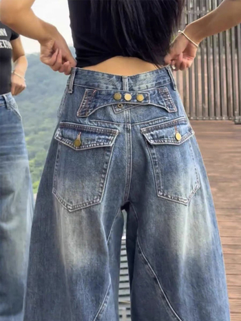 Traperice širokog kroja - visok pas, denim pamuk, bez peglanja, gradski stil, jesen 2025 izdanje