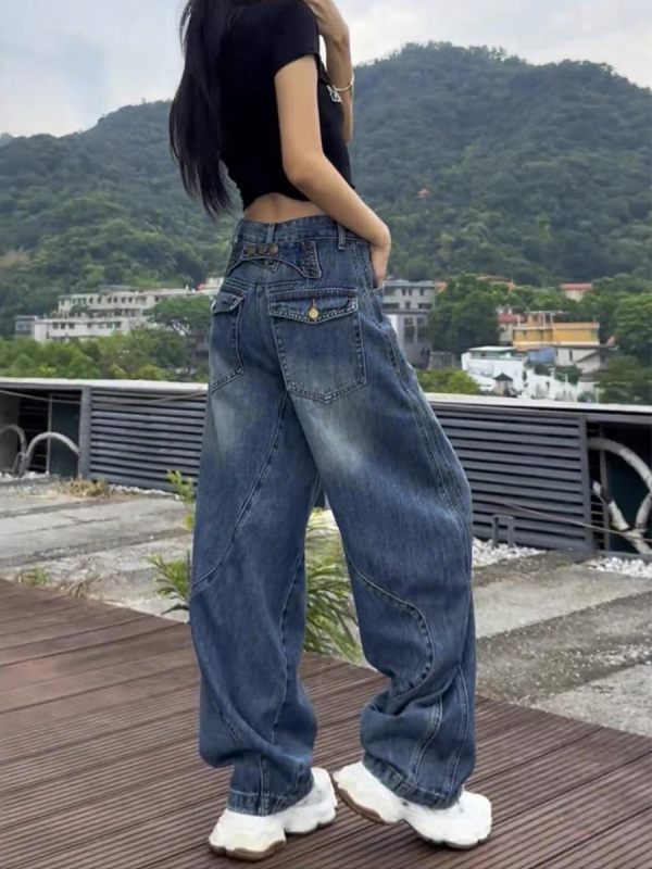 Traperice širokog kroja - visok pas, denim pamuk, bez peglanja, gradski stil, jesen 2025 izdanje