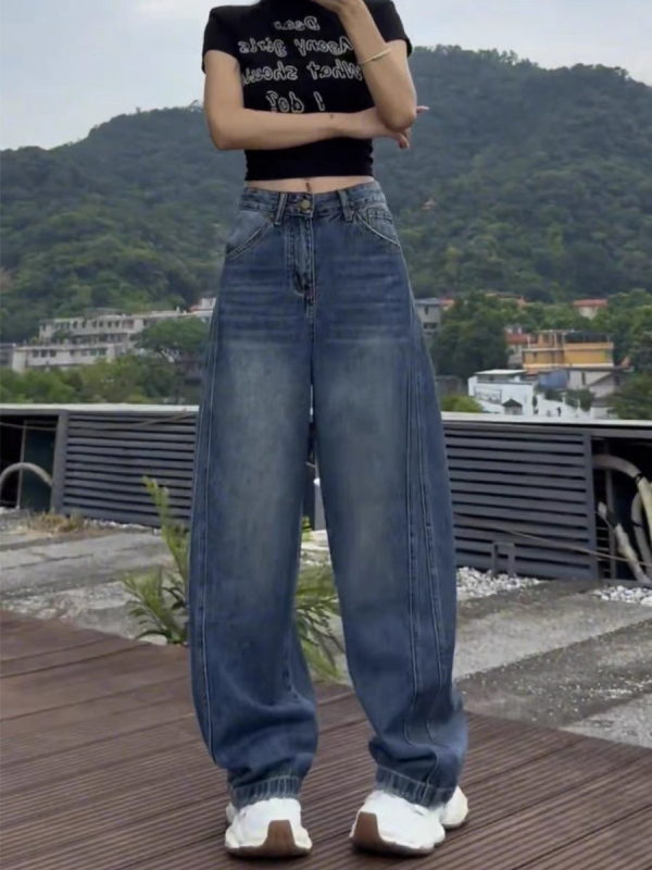 Traperice širokog kroja - visok pas, denim pamuk, bez peglanja, gradski stil, jesen 2025 izdanje
