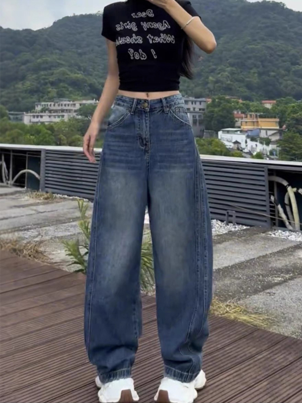 Traperice širokog kroja - visok pas, denim pamuk, bez peglanja, gradski stil, jesen 2025 izdanje