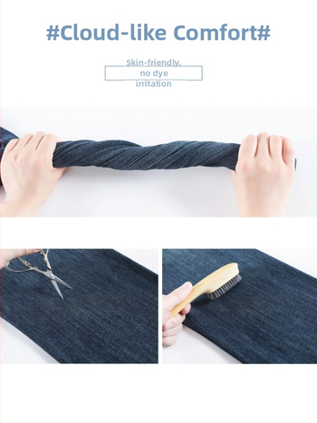 Blugi femei cu croială dreaptă, denim din bumbac-elastic, talie înaltă, lungime medie, elastici