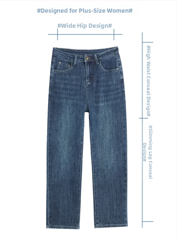 Blugi femei cu croială dreaptă, denim din bumbac-elastic, talie înaltă, lungime medie, elastici