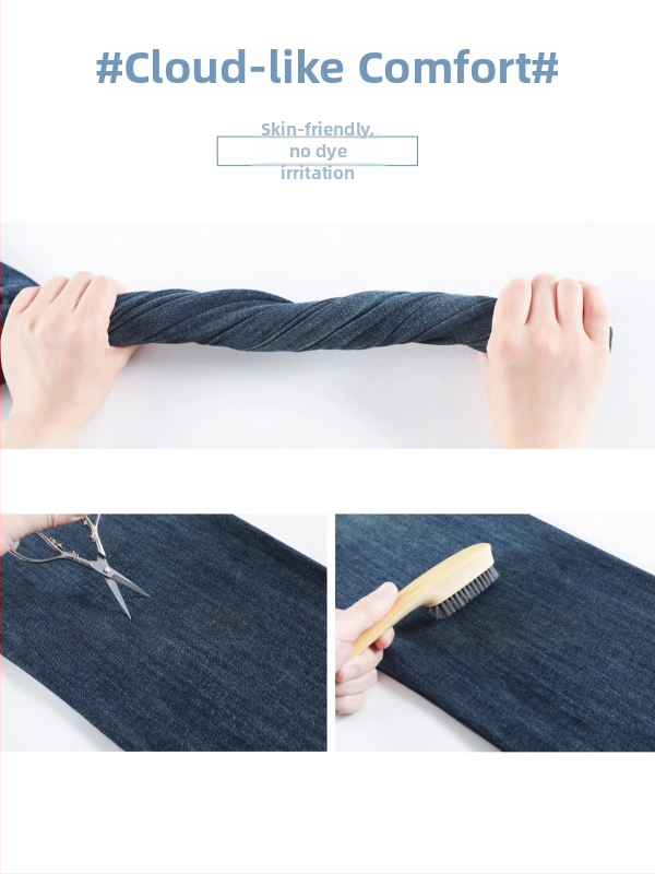 Blugi femei cu croială dreaptă, denim din bumbac-elastic, talie înaltă, lungime medie, elastici
