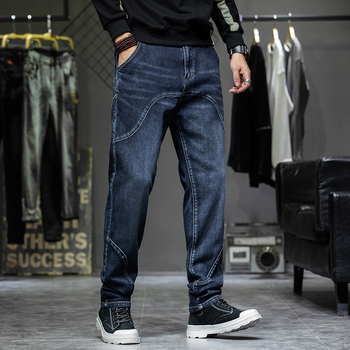 Ανδρικά τζιν με στενή γραμμή, βαμβακερό ντένιμ, μικροελαστικότητα, μεσαία μέση, φερμουάρ