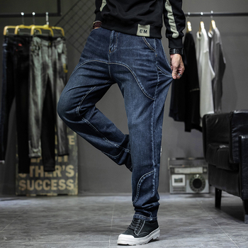 Ανδρικά τζιν με στενή γραμμή, βαμβακερό ντένιμ, μικροελαστικότητα, μεσαία μέση, φερμουάρ