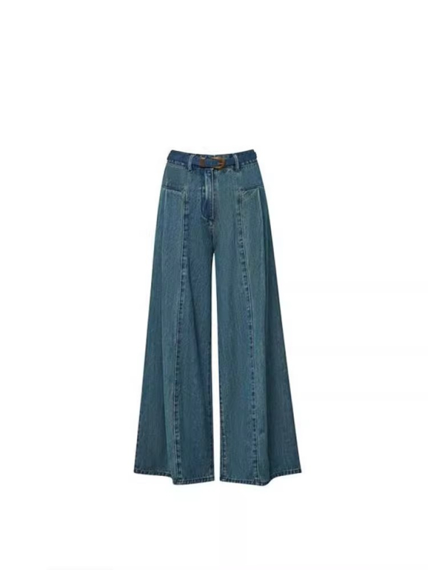 Jeansi femei talie înaltă, croială dreaptă cu partea inferioară evazată, lungime până la podea, 50–70% bumbac, fără elastan