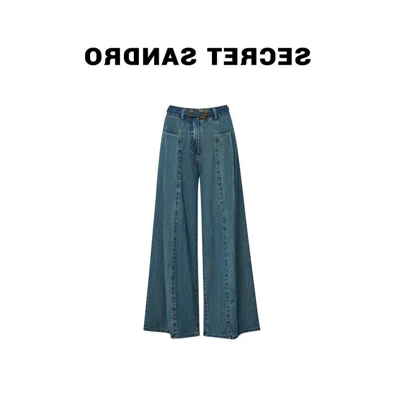 Jeansi femei talie înaltă, croială dreaptă cu partea inferioară evazată, lungime până la podea, 50–70% bumbac, fără elastan