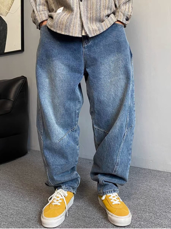 Τζιν με χαλαρό ίσιο κόψιμο, μεσαία μέση, μείγμα βαμβάκι-πολυεστέρα-βισκόζη, πλένεται, πλήρους μήκους, κλείσιμο με κορδόνι, κυκλοφορία φθινοπώρου 2025