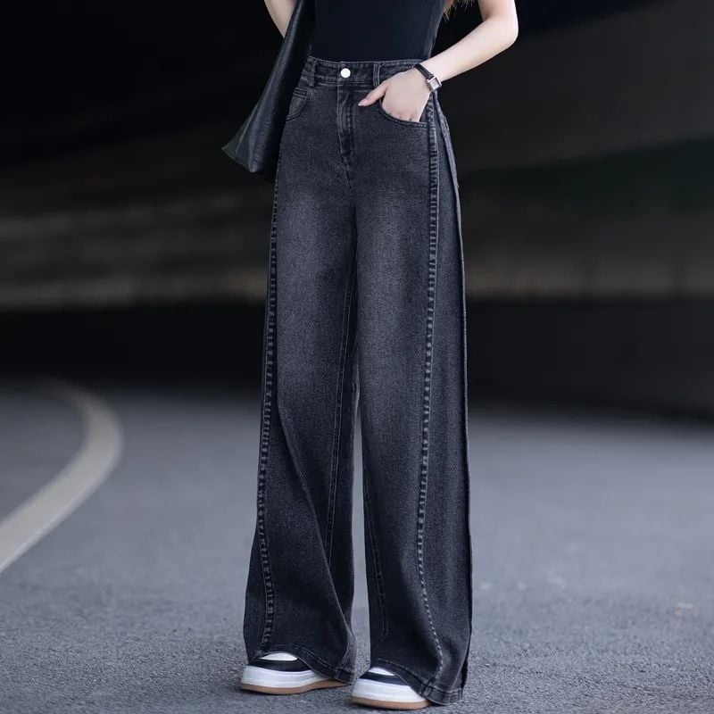 Ženske široke traperice s visokim strukom, mikroelastičan materijal (spandeks 30–50%), zimska 2025