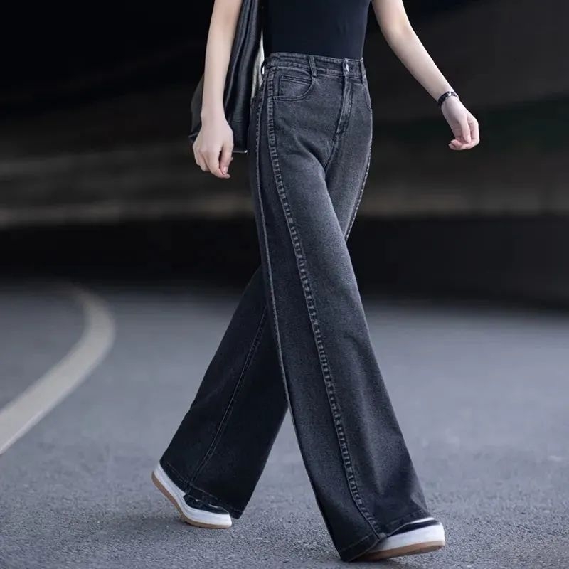 Ženske široke traperice s visokim strukom, mikroelastičan materijal (spandeks 30–50%), zimska 2025