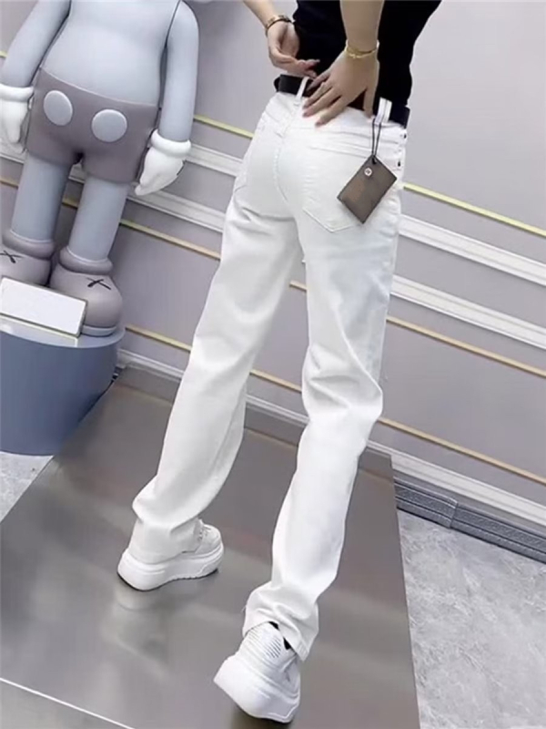 Jeans dama talie înaltă, stretch, croială dreaptă, din bumbac-elastan, grosime medie