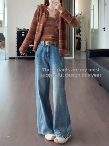 Dámske široké džínsy, vysoký pás, bez pružnosti, denim z bavlny s 30-50% polyesteru, bez žehlenia, bežná hrúbka, elegantný mestský štýl