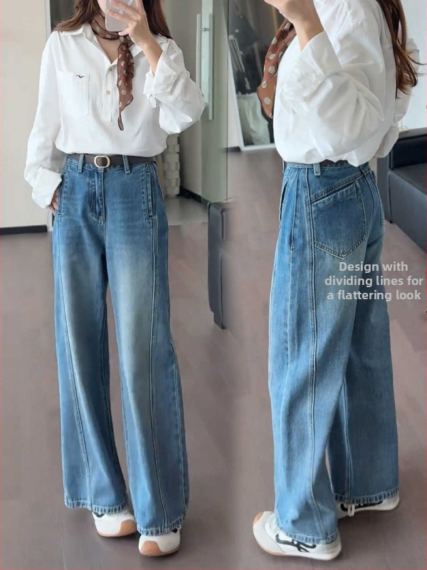 Dámske široké džínsy, vysoký pás, bez pružnosti, denim z bavlny s 30-50% polyesteru, bez žehlenia, bežná hrúbka, elegantný mestský štýl