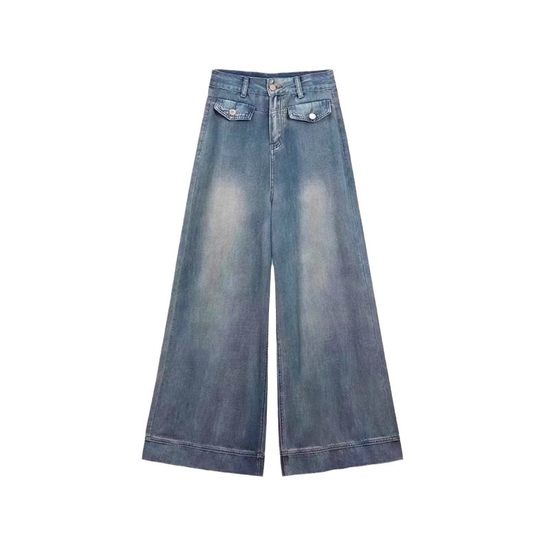 Dámske denim nohavice s vysokým pásom, voľný strih, dlhé, bavlna 30–50%, bez žehlenia
