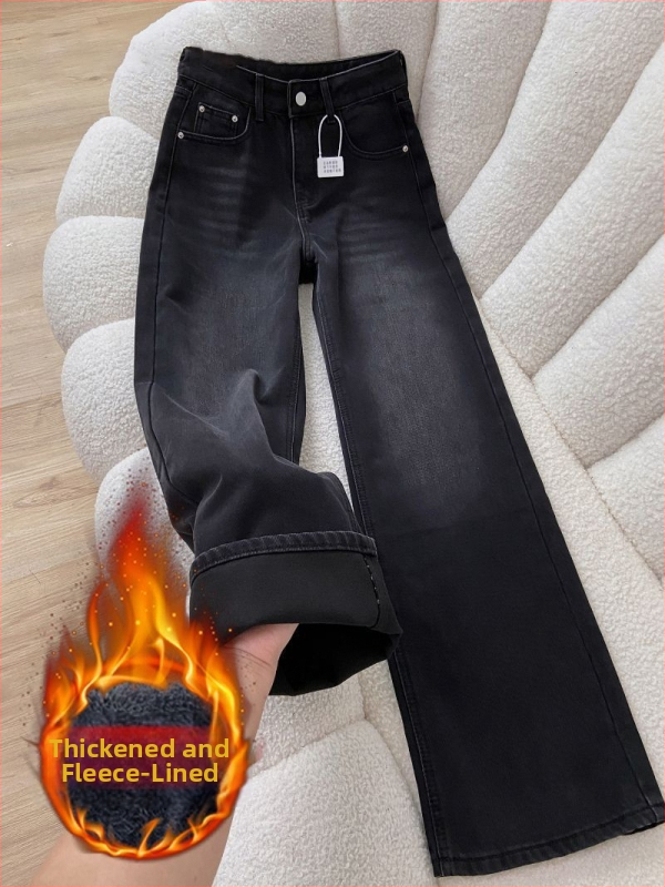 Dámske denim džínsy s vysokým pásom a širokými nohami, hrubšia látka, polyester 30–50%, jeseň 2025