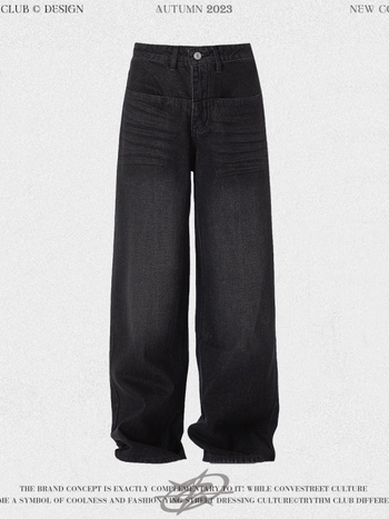 Τζίν σε ρετρό στυλ, χαλαρή γραμμή με ίσιο φαρδύ πόδι, μεσαία μέση, πολλαπλές τσέπες, βαμβακερή μίξη