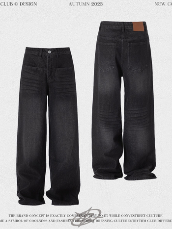 Τζίν σε ρετρό στυλ, χαλαρή γραμμή με ίσιο φαρδύ πόδι, μεσαία μέση, πολλαπλές τσέπες, βαμβακερή μίξη