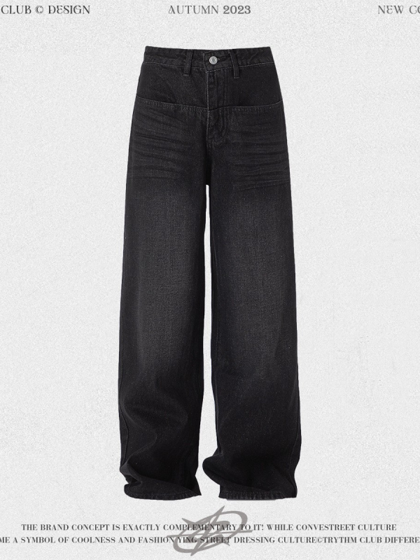 Τζίν σε ρετρό στυλ, χαλαρή γραμμή με ίσιο φαρδύ πόδι, μεσαία μέση, πολλαπλές τσέπες, βαμβακερή μίξη