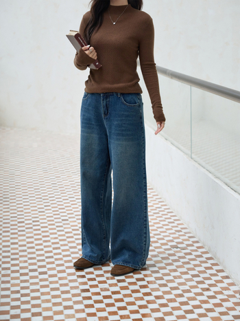 Ženske traperice s širokim krojem - visok pas, udoban kroj, mikroelastičnost, pamuk twill denim, 95%+ pamuka