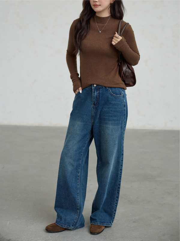 Ženske traperice s širokim krojem - visok pas, udoban kroj, mikroelastičnost, pamuk twill denim, 95%+ pamuka