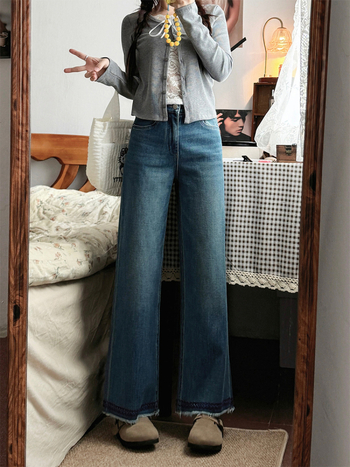 Jeansi talie înaltă, croială dreaptă, lungime 9/10, denim din bumbac elastan