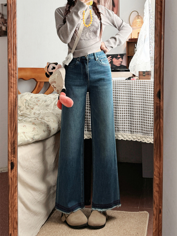 Jeansi talie înaltă, croială dreaptă, lungime 9/10, denim din bumbac elastan