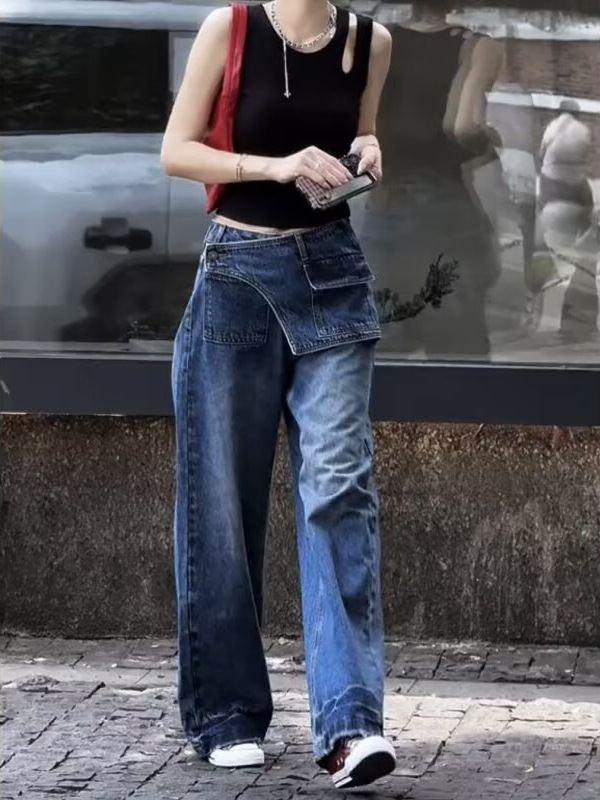 Traperice visokog struka i širokih nogavica, denim, 70–80% poliester i 30–50% regenerirana celuloza, jesen 2025