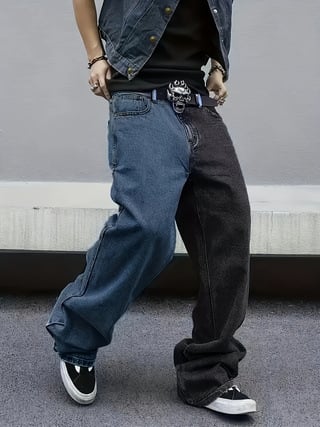 Ανδρικά τζιν από ντένιμ, φαρδιά γραμμή, μέση μεσαία, φερμουάρ, 65% βαμβάκι 35% πολυεστέρας