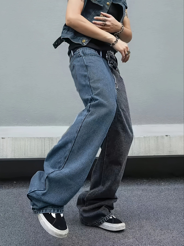 Ανδρικά τζιν από ντένιμ, φαρδιά γραμμή, μέση μεσαία, φερμουάρ, 65% βαμβάκι 35% πολυεστέρας