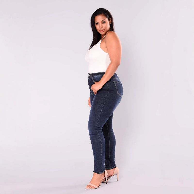 Ženske skinny traperice visokim strukom — denim, pamuk 50–70%, dvostruki pojas, visoka elastičnost