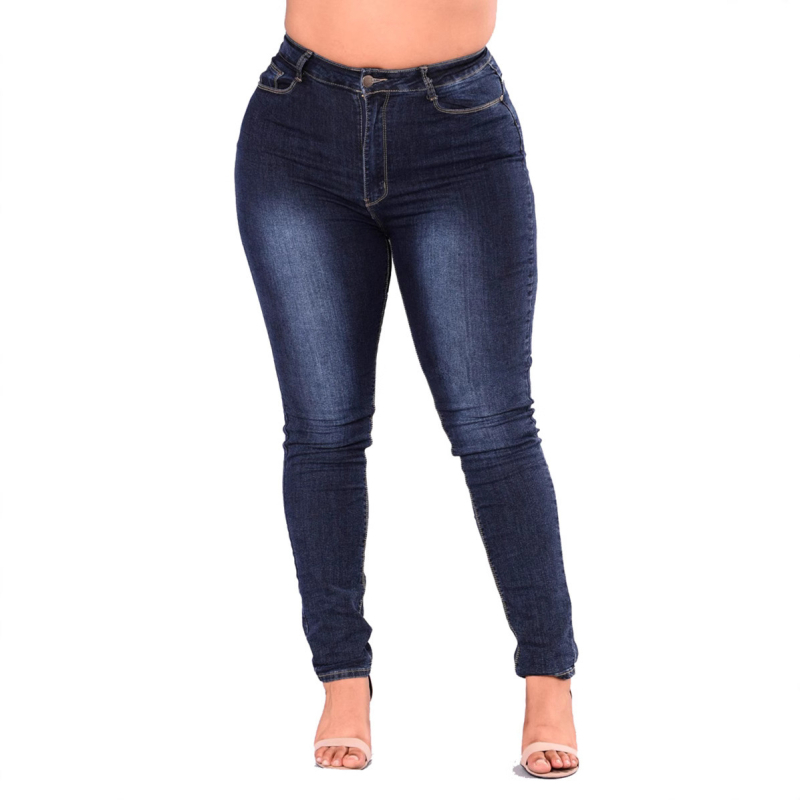 Ženske skinny traperice visokim strukom — denim, pamuk 50–70%, dvostruki pojas, visoka elastičnost
