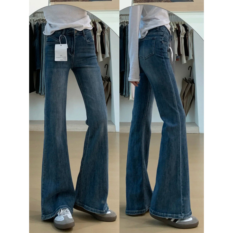 Ženske hlače od denima bootcut s fleeceom, visokim strukom, mikro flare, elastične