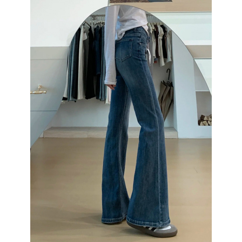 Ženske hlače od denima bootcut s fleeceom, visokim strukom, mikro flare, elastične