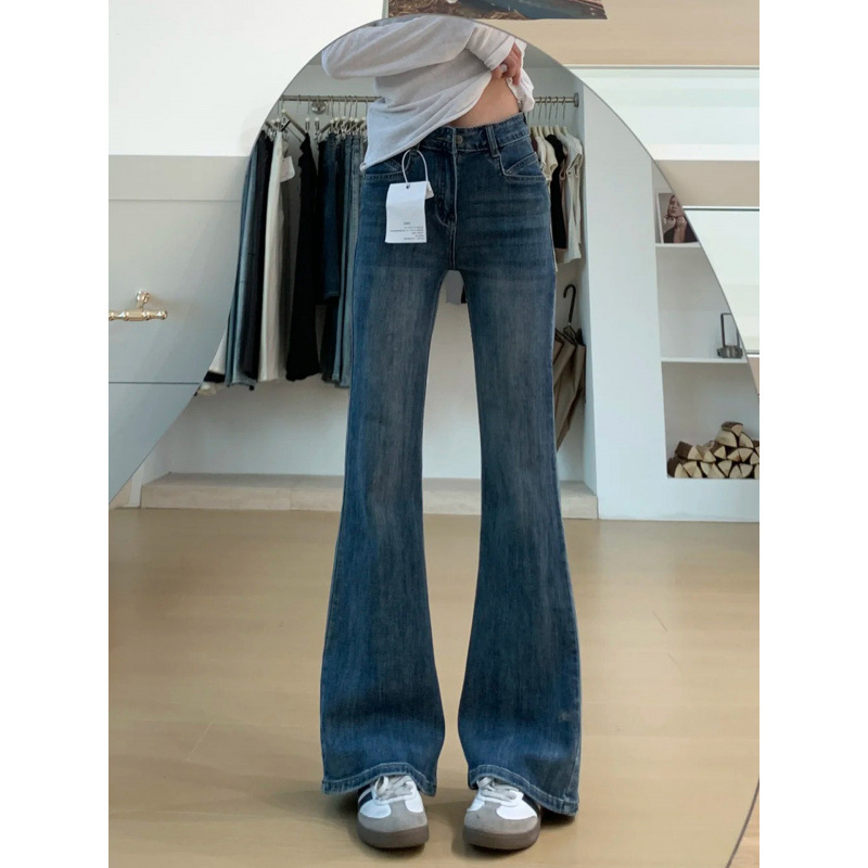 Ženske hlače od denima bootcut s fleeceom, visokim strukom, mikro flare, elastične