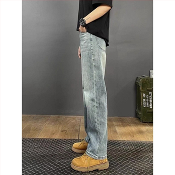 Ανδρικά τζιν από ντένιμ, κορεατικού στυλ, πλυμένα, ίσια γραμμή, με πολλές τσέπες