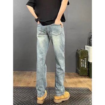 Ανδρικά τζιν από ντένιμ, κορεατικού στυλ, πλυμένα, ίσια γραμμή, με πολλές τσέπες