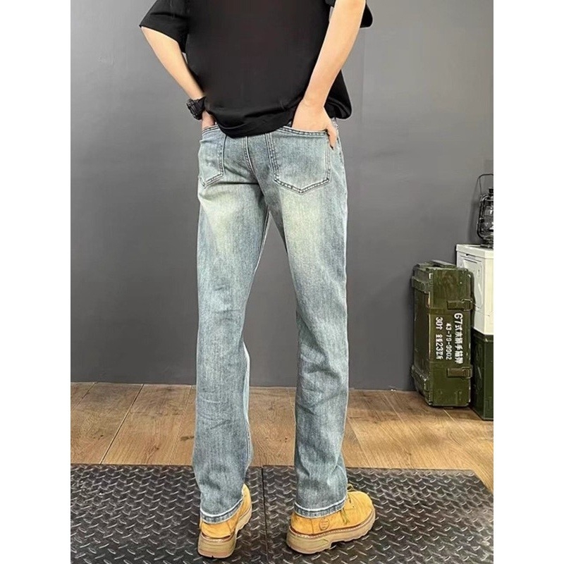 Ανδρικά τζιν από ντένιμ, κορεατικού στυλ, πλυμένα, ίσια γραμμή, με πολλές τσέπες