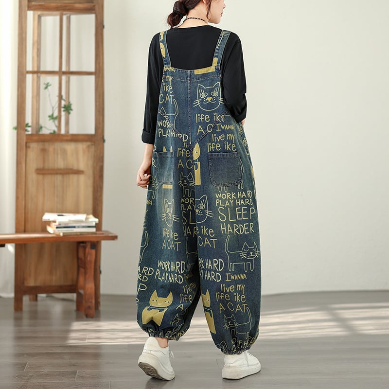 Ženski denim overala, široka kroj, visok struk, otisak, poliester smjesa 30–50%, proljeće 2026