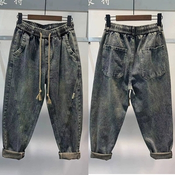 Ανδρικά βαμβακερά τζιν, ίσια γραμμή, μεσαία μέση, κλείσιμο με κορδόνι, μικροελαστικότητα