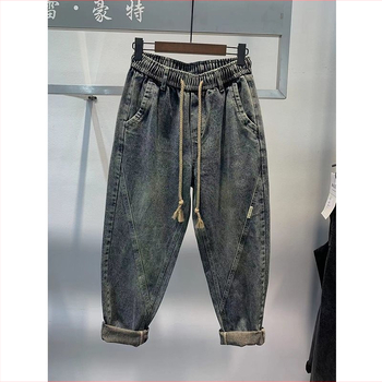 Ανδρικά βαμβακερά τζιν, ίσια γραμμή, μεσαία μέση, κλείσιμο με κορδόνι, μικροελαστικότητα