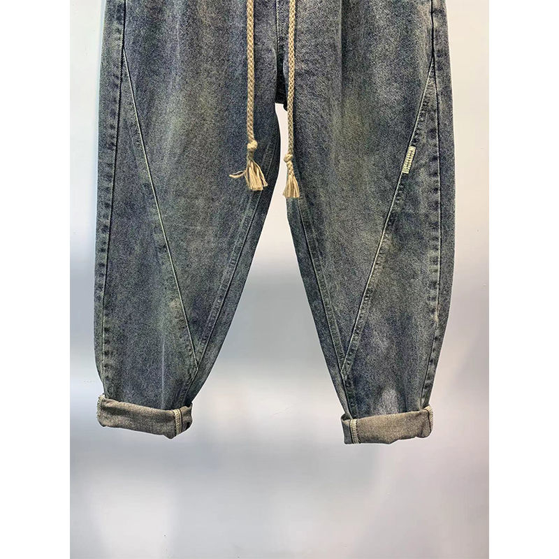 Ανδρικά βαμβακερά τζιν, ίσια γραμμή, μεσαία μέση, κλείσιμο με κορδόνι, μικροελαστικότητα