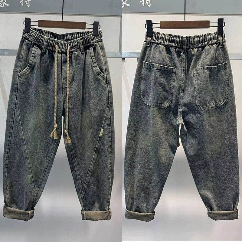 Ανδρικά βαμβακερά τζιν, ίσια γραμμή, μεσαία μέση, κλείσιμο με κορδόνι, μικροελαστικότητα