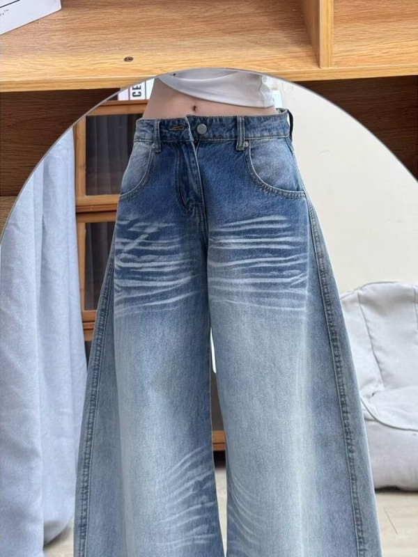 Džinsi za žene, visok struk, široke nogavice, denim pamuk s 30–50% poliestera, bez glačanja