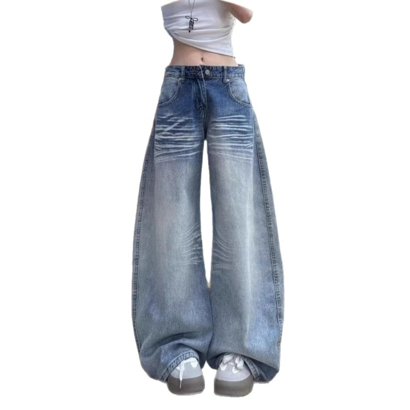Džinsi za žene, visok struk, široke nogavice, denim pamuk s 30–50% poliestera, bez glačanja