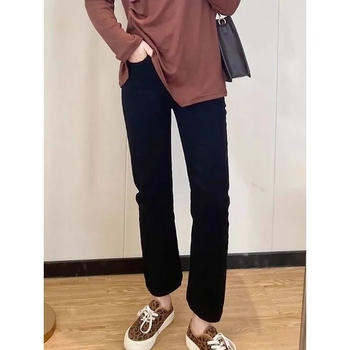 Ženske hlače od denima s visokim strukom, ravna silueta, duljina devet bodova, denim 50–70% pamuka