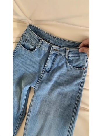 Ženske traperice s ravnim krojem, fleece podstava, visokim strukom, debela tkanina, denim, zimska kolekcija 2025